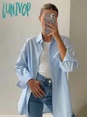 Lunivop Striped Shirts For Women Chic Long Sleeve Single Breasted Lapel Collar Blouse 2024 New