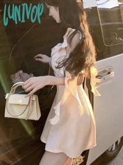 Lunivop Summer Backless Elegant Fairy Mini Dress Women Korean Fashion Strap Party Dess Female