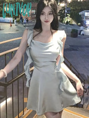 Lunivop Summer Backless Elegant Fairy Mini Dress Women Korean Fashion Strap Party Dess Female
