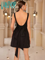 Lunivop Summer Backless White Party Dresses Waist Big Bow A Line Dress Casual Women Birthday