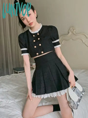 Lunivop Summer Balck Vintage Two Piece Set Women Elegant Designer Party Mini Skirt Female Casual