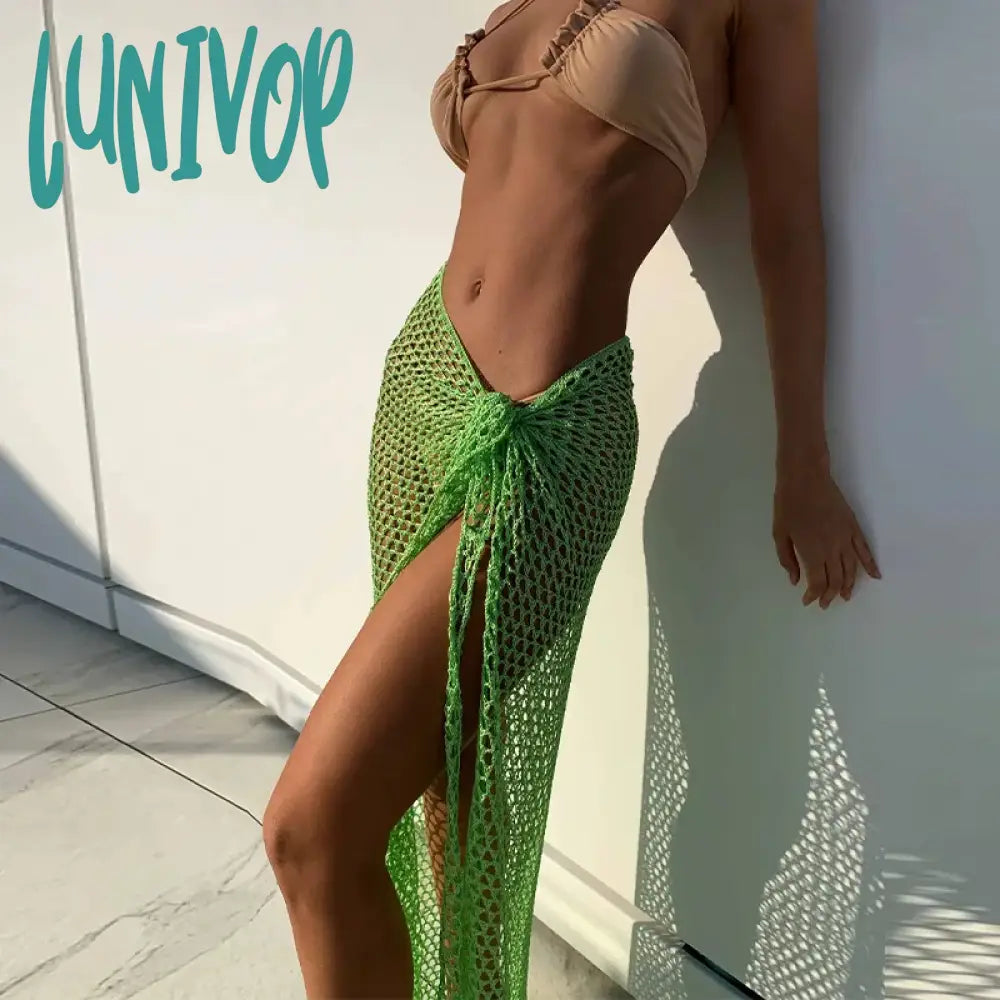 Lunivop Summer Beach Holiday Tie The Knot Sexy Fishnet Maxi Skirts For Women Hollow Out See Through