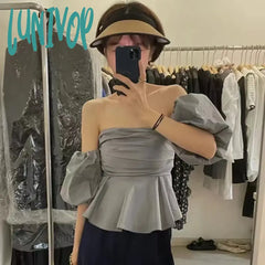 Lunivop Summer Blouse Female French Vintage Temperament Blusa Slash Neck Sexy Off Shoulder Waist