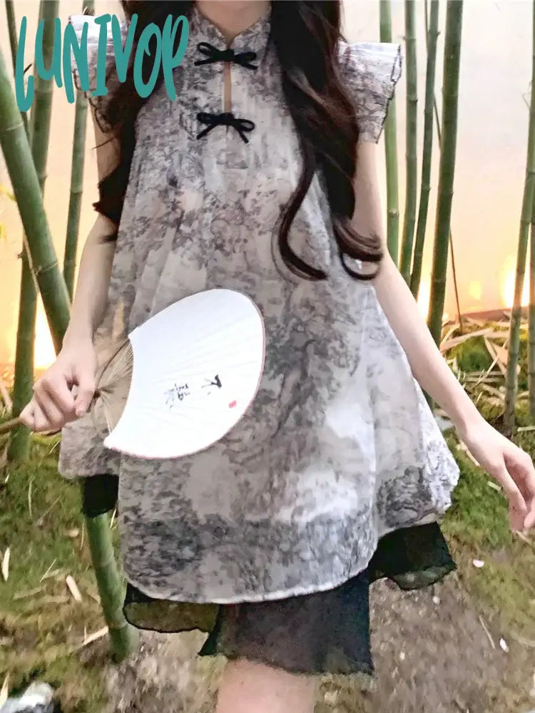 Lunivop Summer Bow Elegant Mini Dress Women Ruffle Flounce Vintage Party Female Korean Fashion