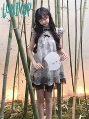 Lunivop Summer Bow Elegant Mini Dress Women Ruffle Flounce Vintage Party Female Korean Fashion