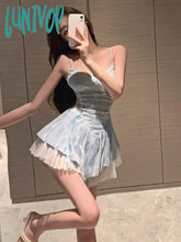 Lunivop Summer Bule Lace Y2K Kawaii Dress Women Korean Style Sexy Party Mini Female France Fashion