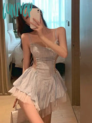 Lunivop Summer Bule Lace Y2K Kawaii Dress Women Korean Style Sexy Party Mini Female France Fashion