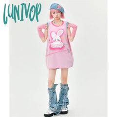 Lunivop Summer Contrast Color Rabbit Print Tank Top Women Sleeveless Tanks Chic Fashion All Match O