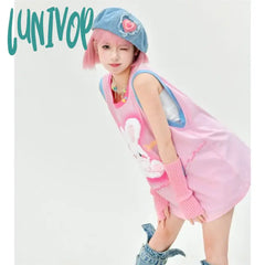 Lunivop Summer Contrast Color Rabbit Print Tank Top Women Sleeveless Tanks Chic Fashion All Match O