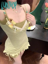 Lunivop Summer Cottage Core Gyaru Mini Two Piece Sets Dress Women Mori Girl 2000S Aesthetic Vintage