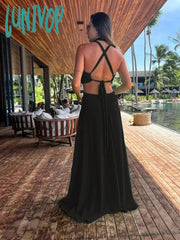 Lunivop Summer Dresses For Women Elegant And Pretty Women’s Solid Slimming Leaky Waist V Neck