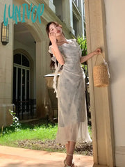 Lunivop Summer Elegant Fashion Floral Chiffon Halter Dresses Women’s Vintage Chic Casual Midi