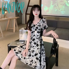 Lunivop Summer Elegant Floral Long Dress For Women Girl Midi Dresses Vintage Office Ol Ladies Maxi