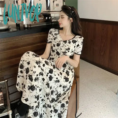 Lunivop Summer Elegant Floral Long Dress For Women Girl Midi Dresses Vintage Office Ol Ladies Maxi