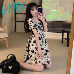 Lunivop Summer Elegant Floral Long Dress For Women Girl Midi Dresses Vintage Office Ol Ladies Maxi