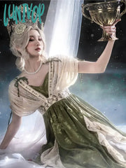 Lunivop Summer Fairy Green Evening Dress Vintage Elegant V Neck Floral Lace Ruffles Midi A Line