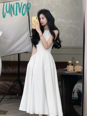 Lunivop Summer Fashion Elegant Casual Midi Party Dress Sleeveless A-Line Solid Chic Birthday Prom