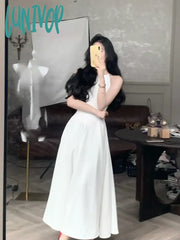 Lunivop Summer Fashion Elegant Casual Midi Party Dress Sleeveless A-Line Solid Chic Birthday Prom