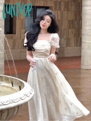 Lunivop Summer Fashion Retro Evening Party Midi Dress Women Elegant Princess Embroider Female