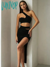 Lunivop Summer Fashion Women Sexy One Shoulder Pink Black Midi Bodycon Bandage Dress Elegant