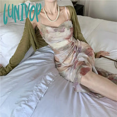 Lunivop Summer Fashion Women Spaghetti Strap Elegant Midi Chiffon Dresses Wedding Evening Birthday