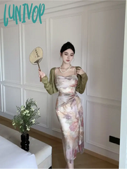 Lunivop Summer Fashion Women Spaghetti Strap Elegant Midi Chiffon Dresses Wedding Evening Birthday