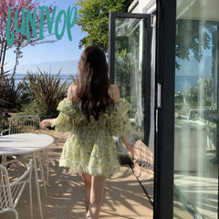 Lunivop Summer Floral Dress Women Holiday Sexy Elegant Party Mini Korean Backless Beach Outfits