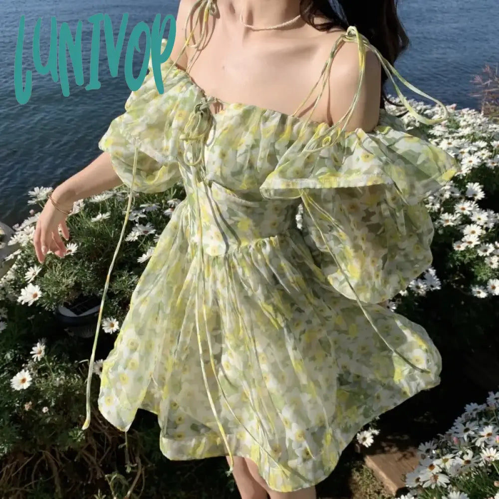 Lunivop Summer Floral Dress Women Holiday Sexy Elegant Party Mini Korean Backless Beach Outfits