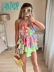 Lunivop Summer Floral Print Dress Women Party New Arrival Elegant Ruffle Mini Slip Backless Sexy