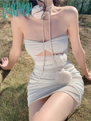 Lunivop Summer Floral Sexy Elegant Dress Women Ruffled France Party Mini Female Backless Korean