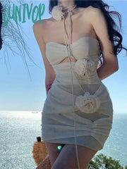 Lunivop Summer Floral Sexy Elegant Dress Women Ruffled France Party Mini Female Backless Korean