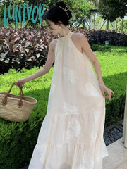 Lunivop Summer French Temperament White Bohemian Seaside Resort Style Sexy Loose Hanging Neck
