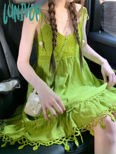 Lunivop Summer Green Designer Kawaii Dress Women Korean Style Elegant Beach Female Backless Vintage