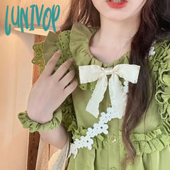 Lunivop Summer Green Kawaii Lolita Dress Women Bow Designer Party Mini Female Casual Korean Fashion