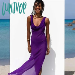 Lunivop Summer Holiday Beachwear Mesh See Through Maxi Dress Outfits For Women Sexy Backless