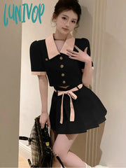 Lunivop Summer Kawaii Elegant Two Piece Set Women Korean Fashion Party Mini Skirt Female Bow Casual