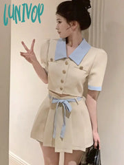 Lunivop Summer Kawaii Elegant Two Piece Set Women Korean Fashion Party Mini Skirt Female Bow Casual