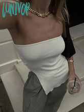 Lunivop Summer Knit Strapless White Tops Women Sexy Asymmetrical Split Black Tanks High Street Tops
