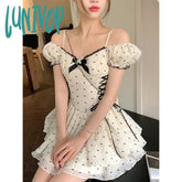 Lunivop Summer Korean Fashion Lace Fairy Dress Women Square Collar Princess Kawaii Floral Print