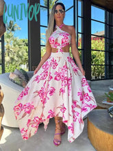 Lunivop Summer Lace Up Maxi Dress Women Boho Printed Beach Dresses Ladies Halter Backless Sundress