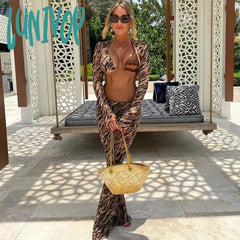 Lunivop Summer Leopard Print Women’s Sets Elegant Outfits See Through Top And Skirt Co-Ords Dress