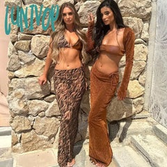 Lunivop Summer Leopard Print Women’s Sets Elegant Outfits See Through Top And Skirt Co-Ords Dress