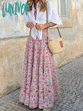 Lunivop Summer Long Skirts Women Boho Print Skirt Female Floral Beach Maxi Ladies Loose Elastic