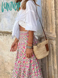 Lunivop Summer Long Skirts Women Boho Print Skirt Female Floral Beach Maxi Ladies Loose Elastic