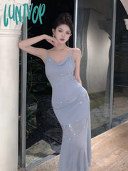 Lunivop Summer Midi Fashion Resort Halter V Neck Sparkly Dresses Sexy Party Women’s Elegant Tank