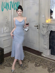 Lunivop Summer Midi Fashion Resort Halter V Neck Sparkly Dresses Sexy Party Women’s Elegant Tank