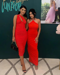 Lunivop Summer Midi Mesh Dress Bodycon One Shoulder Eveining Night Party Dresse Cut Out Draped