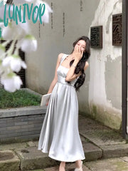 Lunivop Summer New Elegant Casual Party Mid-Length Dress Sleeveless Vintage A-Line Solid Chic Prom