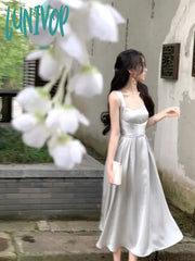 Lunivop Summer New Elegant Casual Party Mid-Length Dress Sleeveless Vintage A-Line Solid Chic Prom