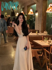 Lunivop Summer New Elegant Casual Party Mid-Length Dress Sleeveless Vintage A-Line Solid Chic Prom